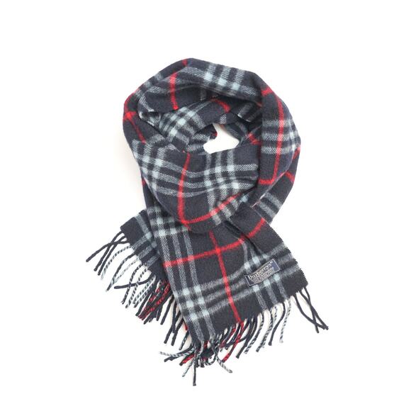 Burberry Navy Tartan Cashmere Scarf